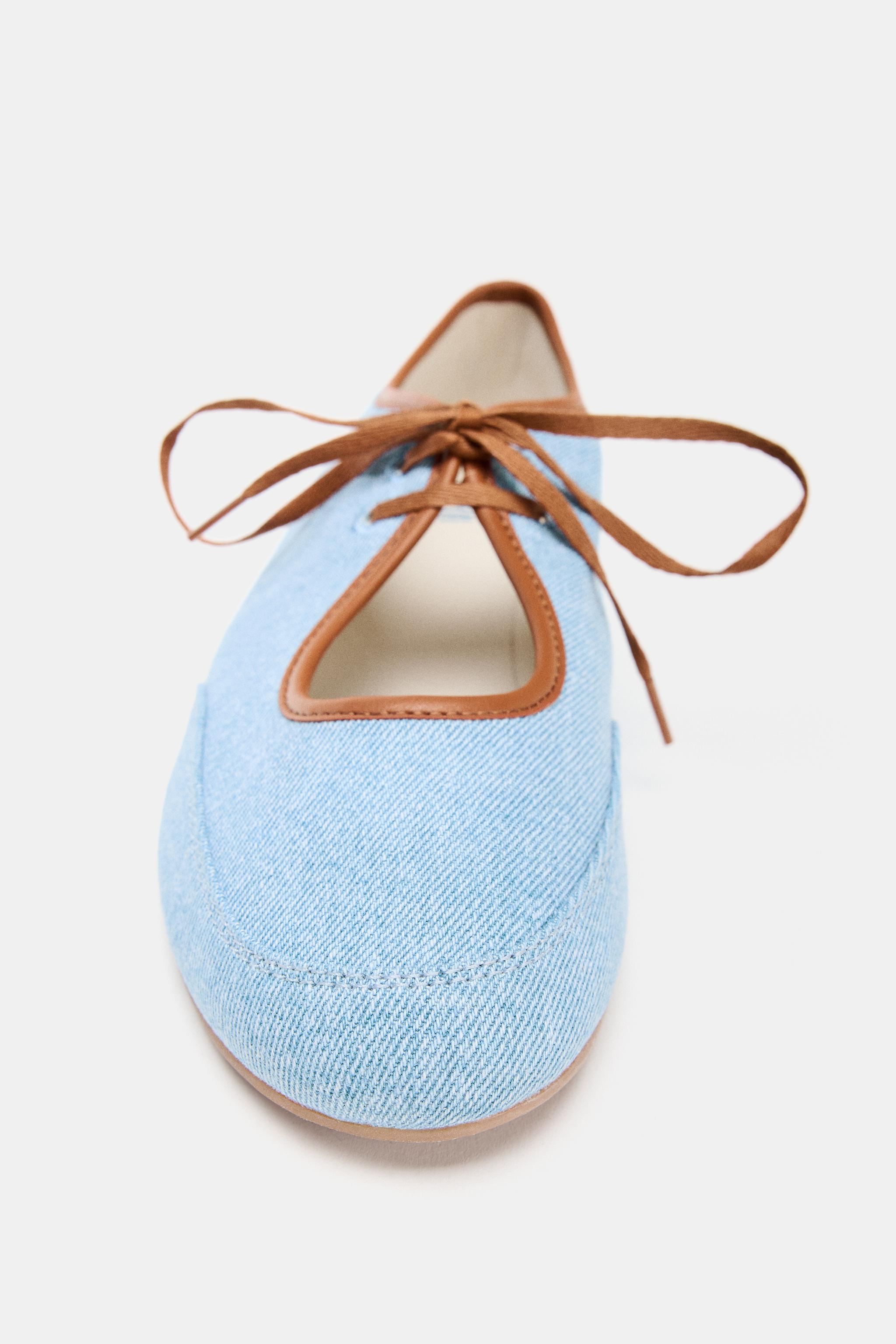 DENIM EFFECT BALLET FLATS WITH BOW